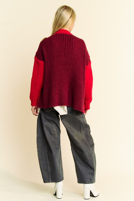 Davi & Dani Cable-Knit Color Block Open Front Cardigan 