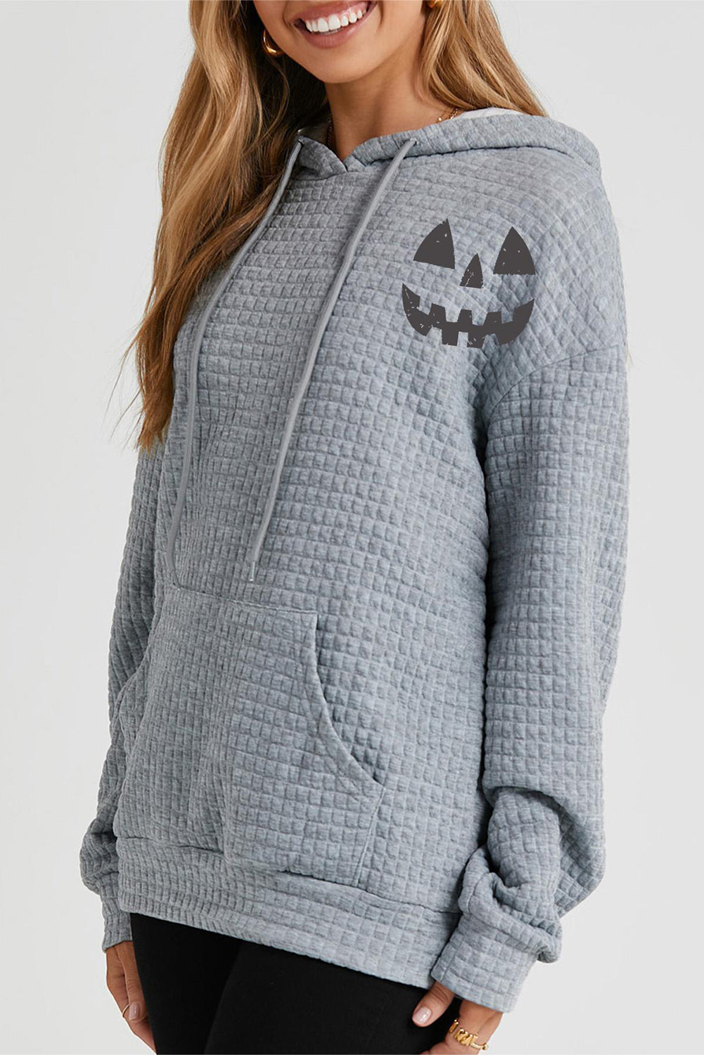 Pumpkin Face Graphic Drawstring Hoodie with Pocket 