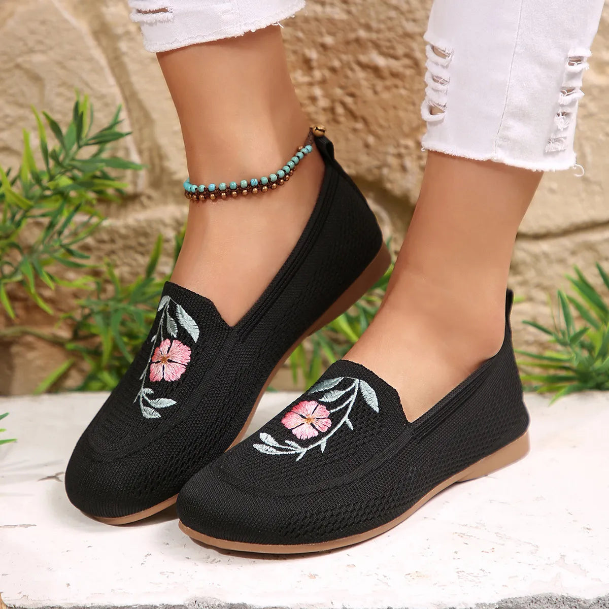 Embroidered Mesh Slip-Ons 