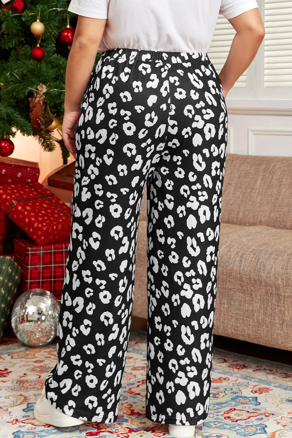 Plus Size Leopard Elastic Waist Pants 