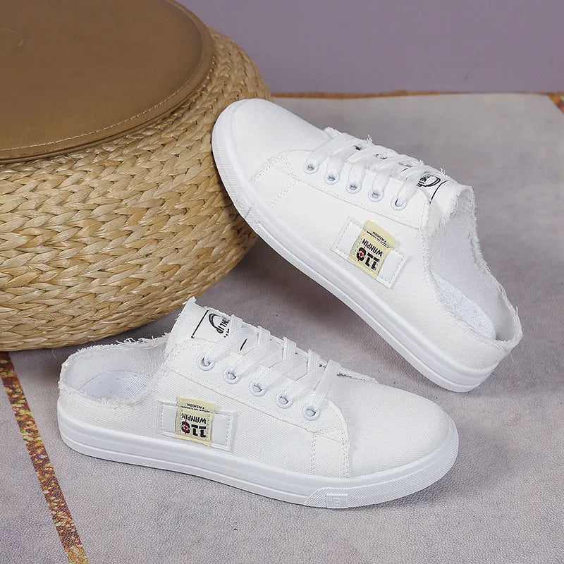 Frayed Hem Lace Up Canvas Sneakers 
