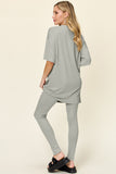 Double Take Full Size Round Neck Dropped Shoulder T-Shirt and Leggings Set 