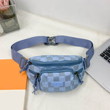 Checkered Adjustable Strap Nylon Crossbody Bag 