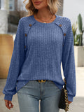 Mandy Decor Button Long Sleeve Ribbed T-Shirt 