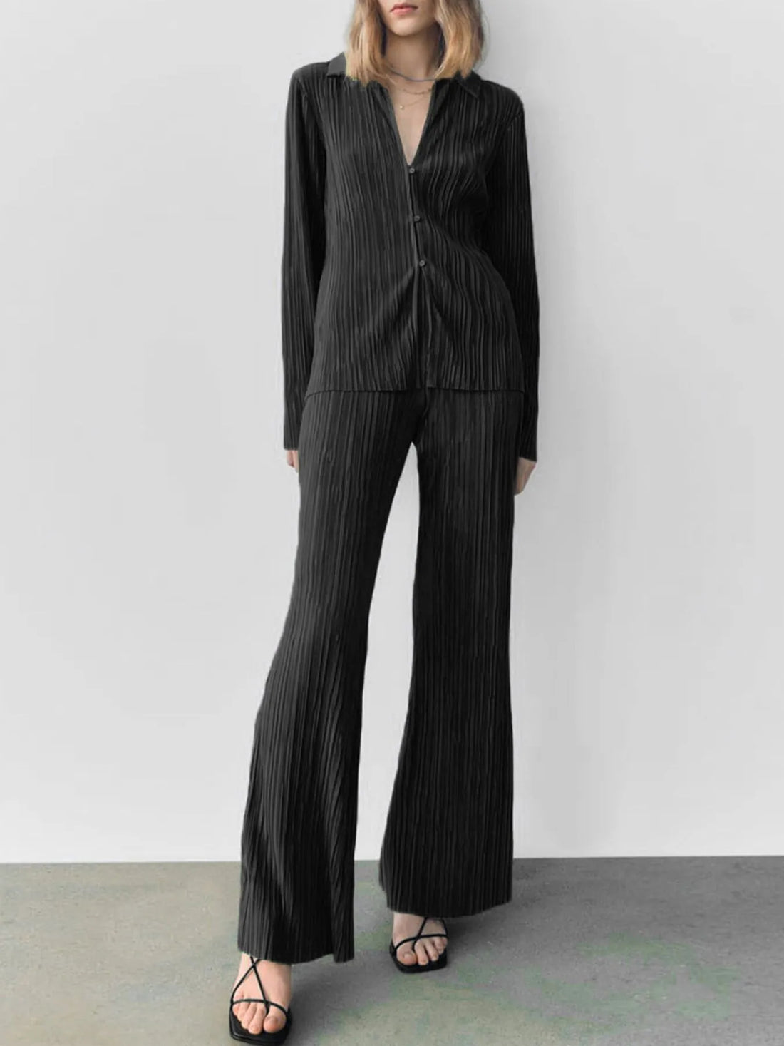 Texture Long Sleeve Top and Pants Lounge Set Lingerie & Nightwear