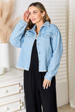 Double Take Dropped Shoulder Raw Hem Denim Jacket 