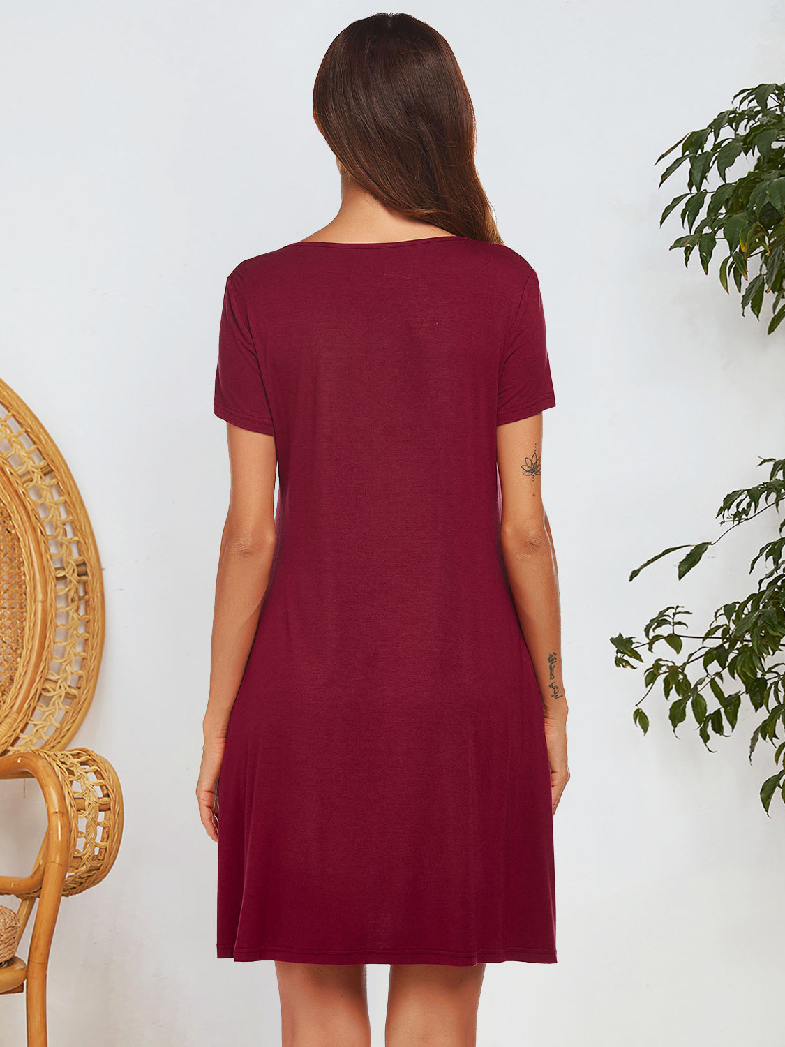 Notched Short Sleeve Mini Lounge Dress 