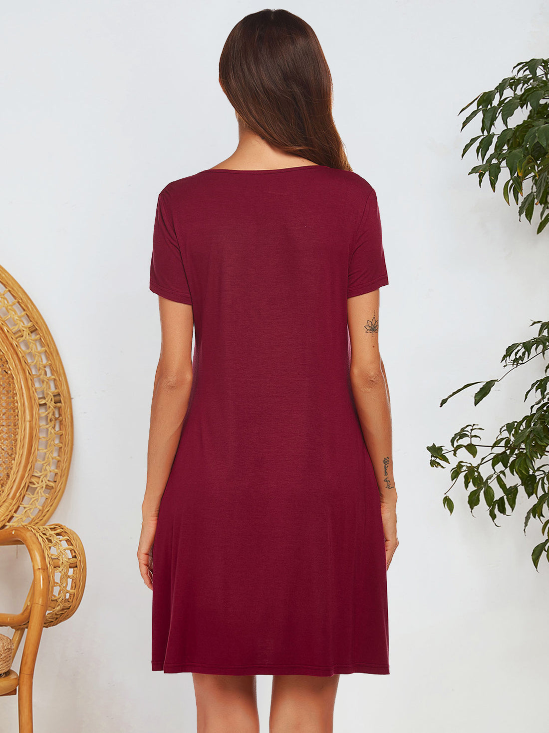 Notched Short Sleeve Mini Lounge Dress 