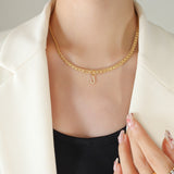 Brass Inlaid Zircon Letter Pendant Necklace 