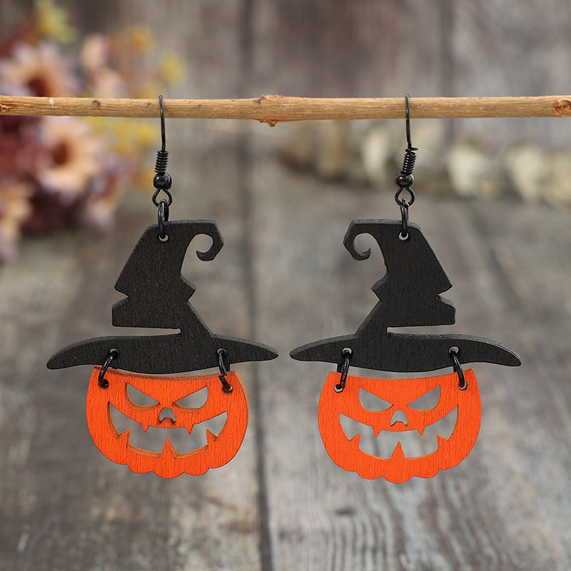 Wooden Pumpkin Shape Earrings 