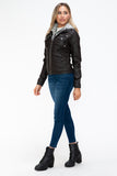 YMI Removable Faux Layered Multi-Pocket Jacket with Fuzzy Hood 