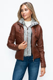 YMI Faux Layered Double-Zipper Jacket with Fuzzy Hood 