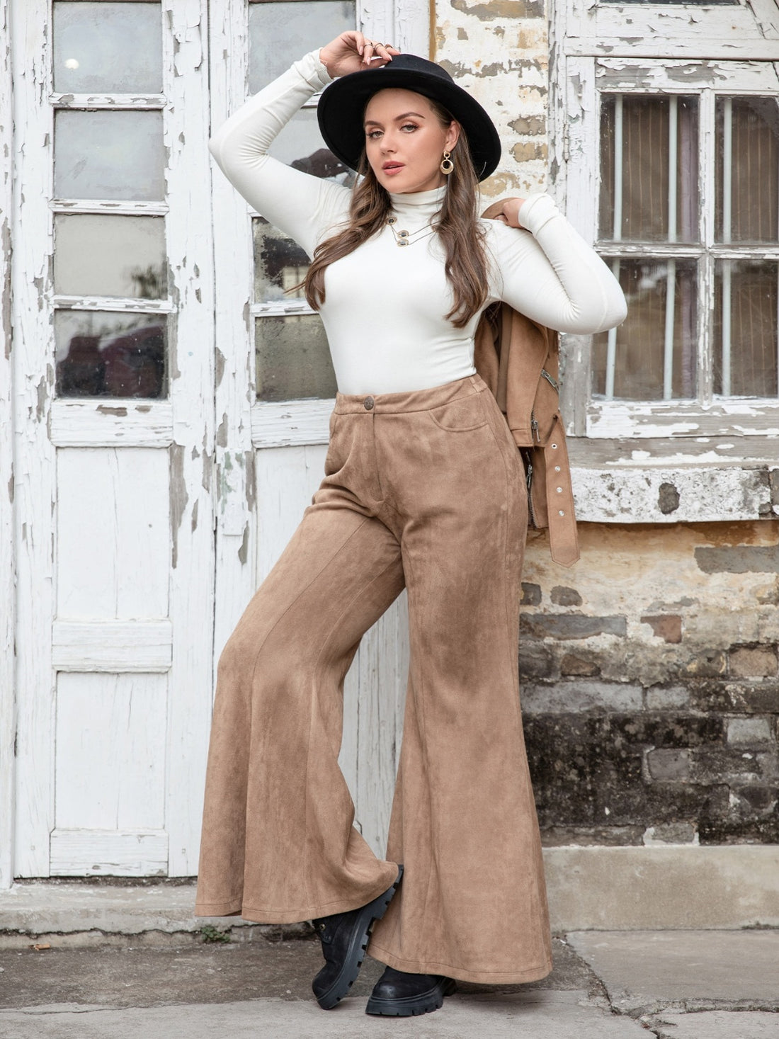Plus Size Pocketed Flare Pants 