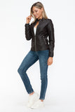 Snobbish PU Leather Biker Jacket with Side Zip Pockets 
