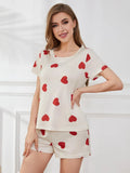 Heart Round Neck Top and Shorts Lounge Set Lingerie & Nightwear