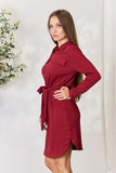 Culture Code Full Size Tie Front Half Zip Long Sleeve Shirt Dress 