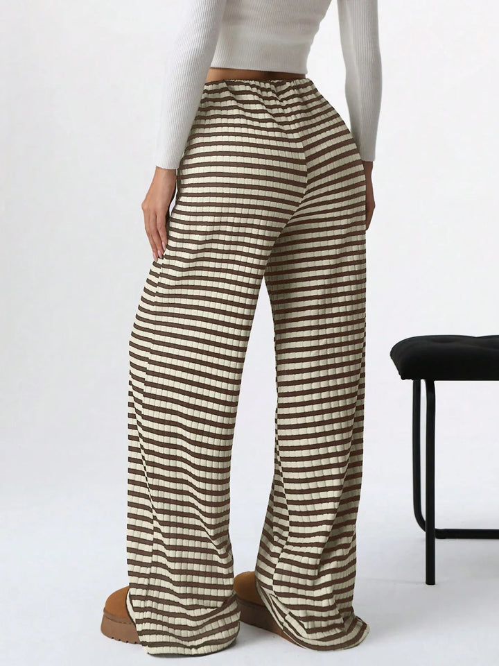 Striped Wide Leg Drawstring Pants 