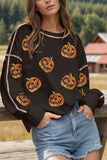 Sequin Pumpkin Round Neck Long Sleeve Sweatshirt 