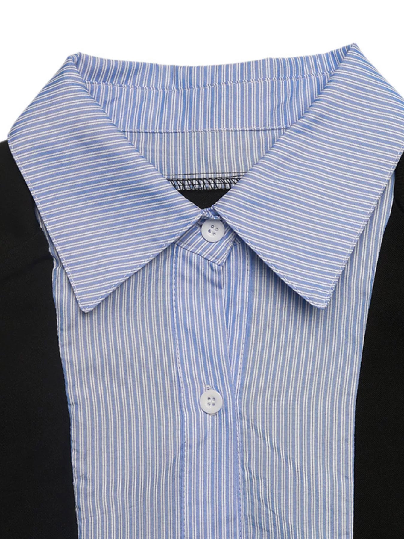 Striped Collar Long Sleeve Fake Two-Piece Blazer 