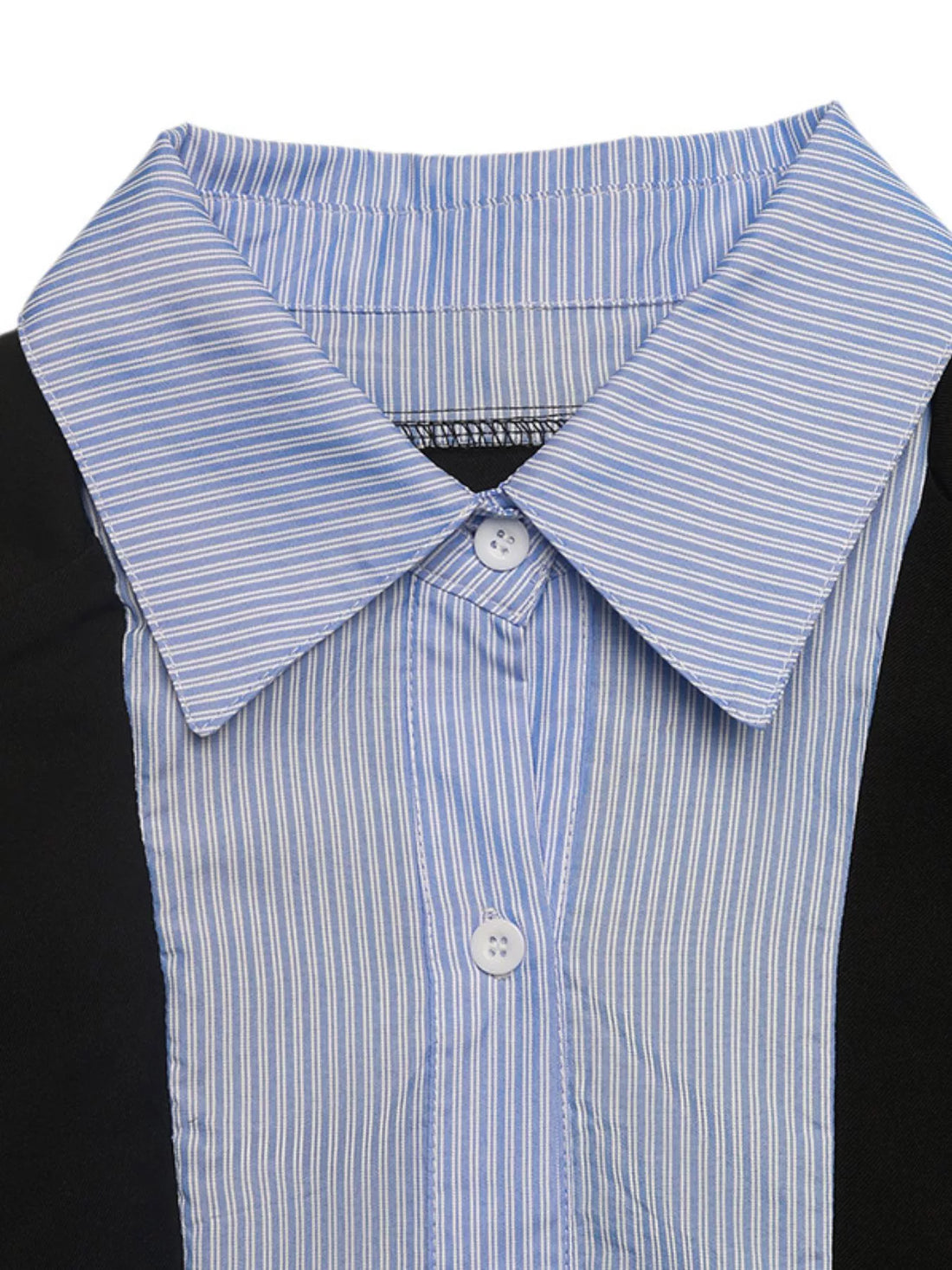 Striped Collar Long Sleeve Fake Two-Piece Blazer 