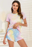 Tie-Dye Round Neck Short Sleeve Top and Shorts Lounge Set Lingerie & Nightwear