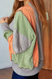 Full Size Exposed Seam Color Block Long Sleeve Sweatshirt 