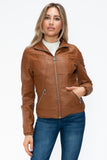 YMI Faux Layered Double-Zipper Jacket with Fuzzy Hood 