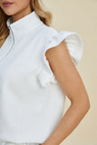 Double Take Full Size Texture Flounce Sleeve Top and Shorts Set 