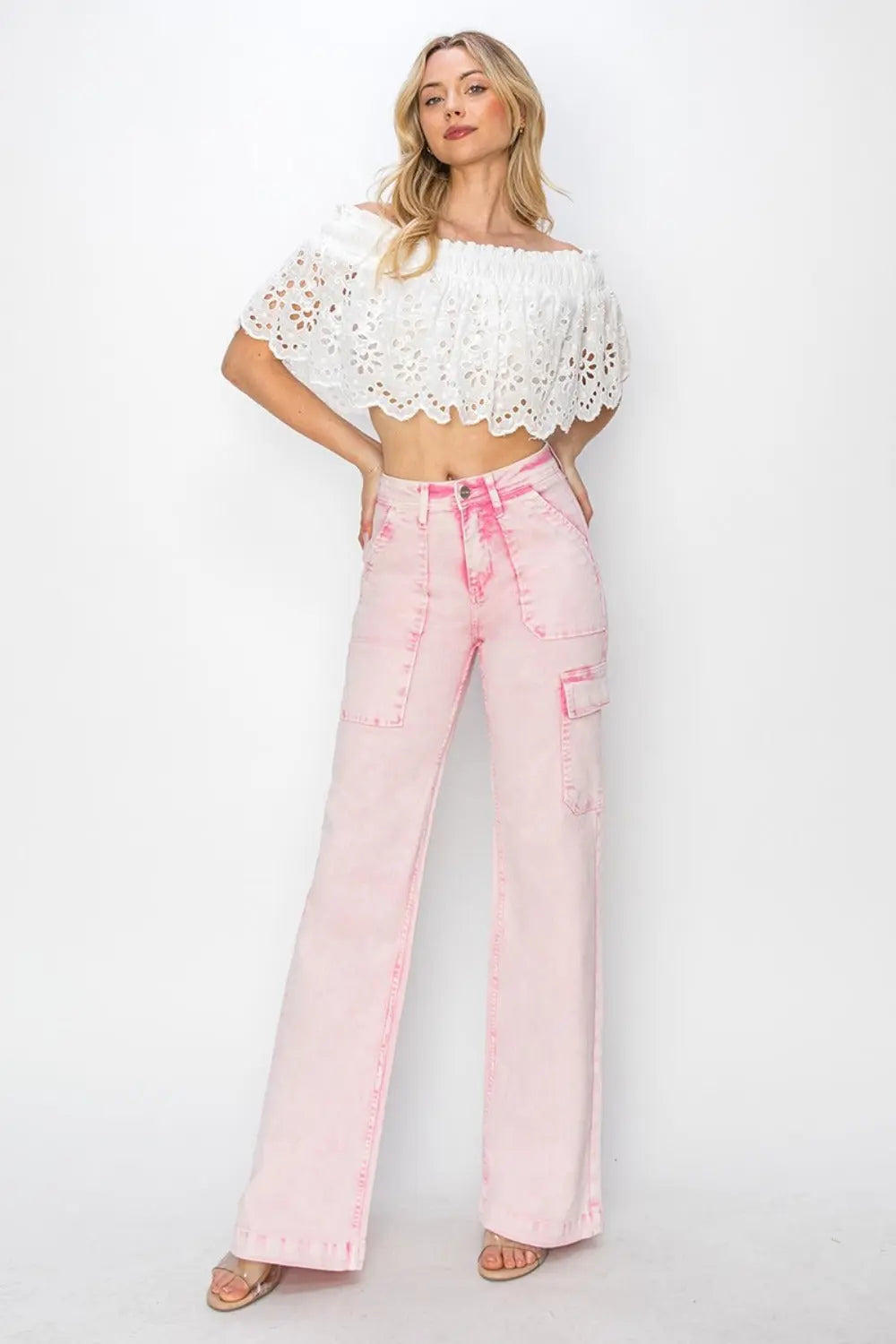 RISEN Full Size High Rise Cargo Pocket Jeans 