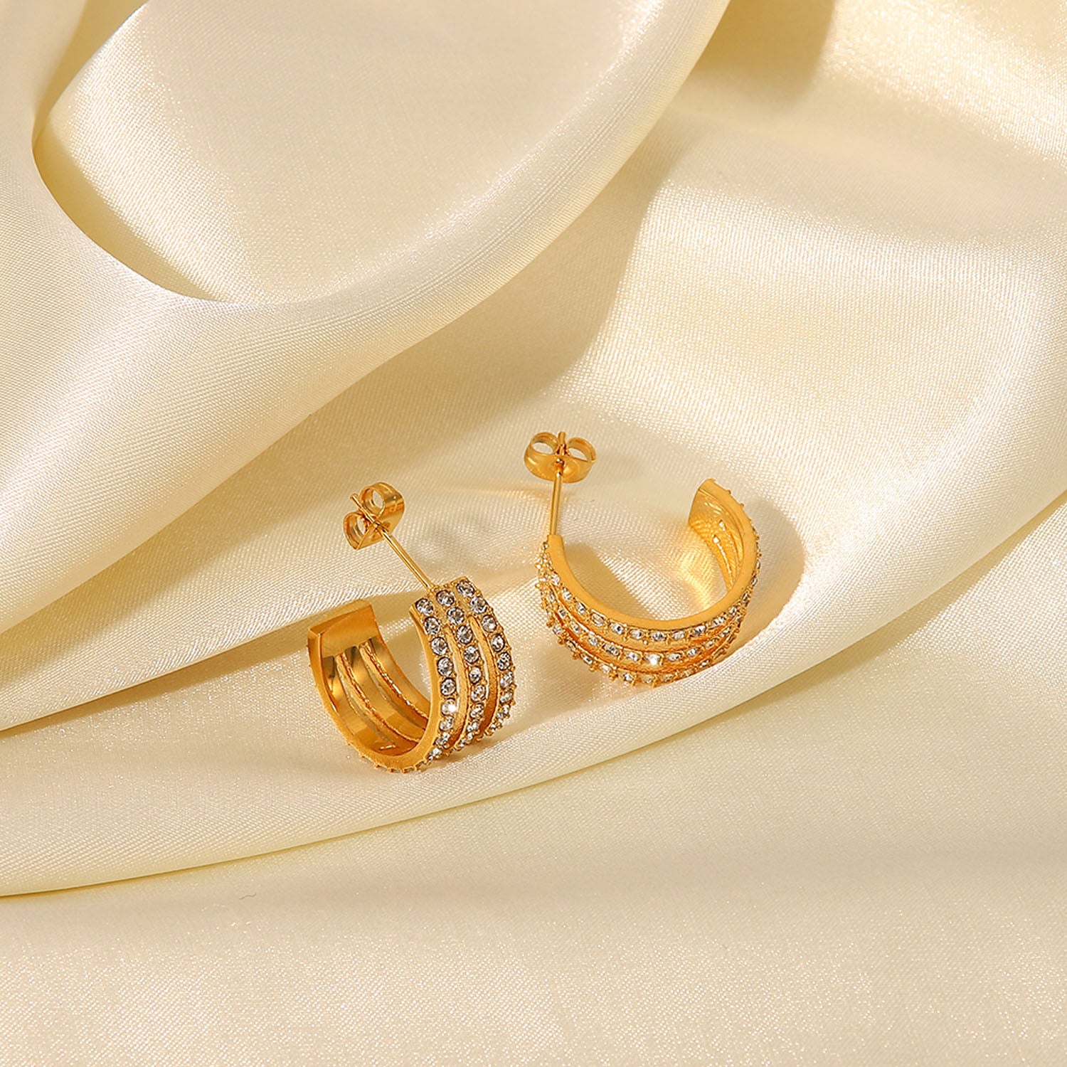 Stainless Steel Inlaid Zircon C-Hoop Earrings 