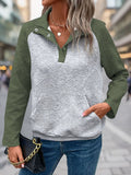 Perfee Contrast Textured Long Sleeve Sweatshirt 