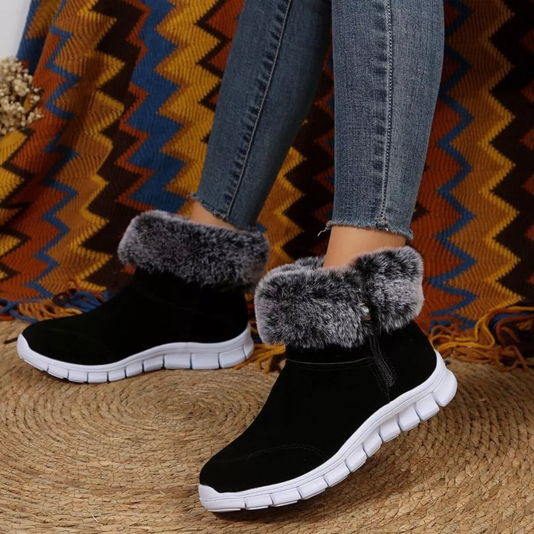 Side Zip Faux Fur Boots 