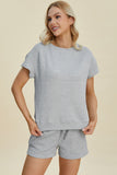 Double Take Full Size Texture Short Sleeve Top and Shorts Set 