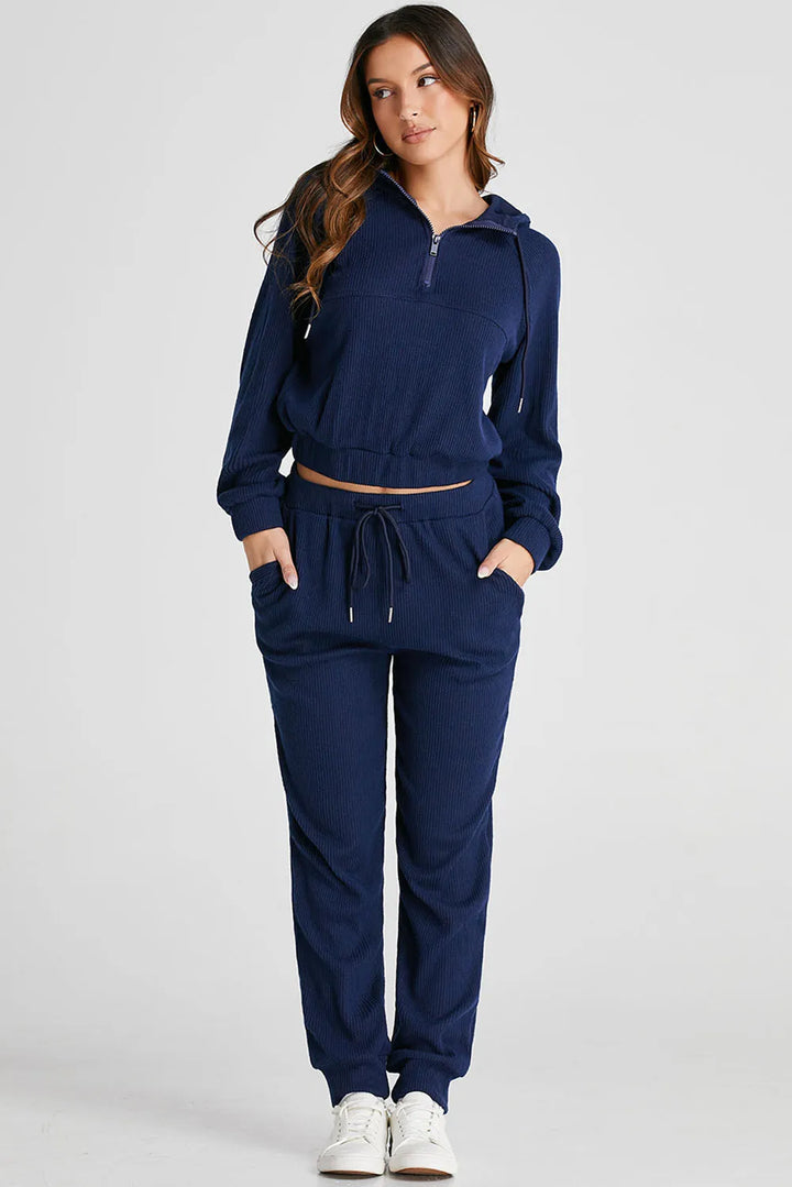 Drawstring Half Zip Hoodie and Joggers Active Set 