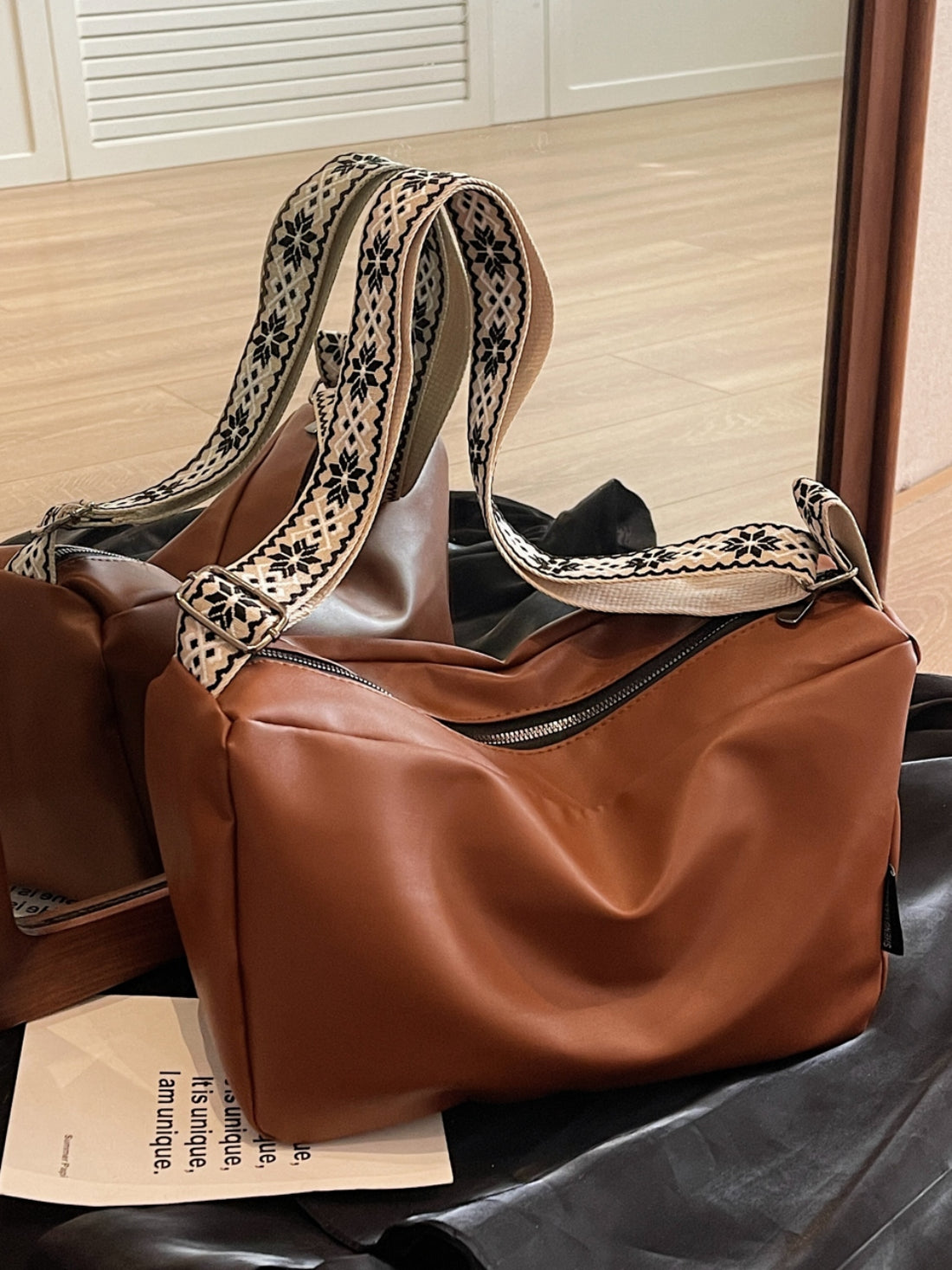 PU Leather Adjustable Strap Crossbody Bag 