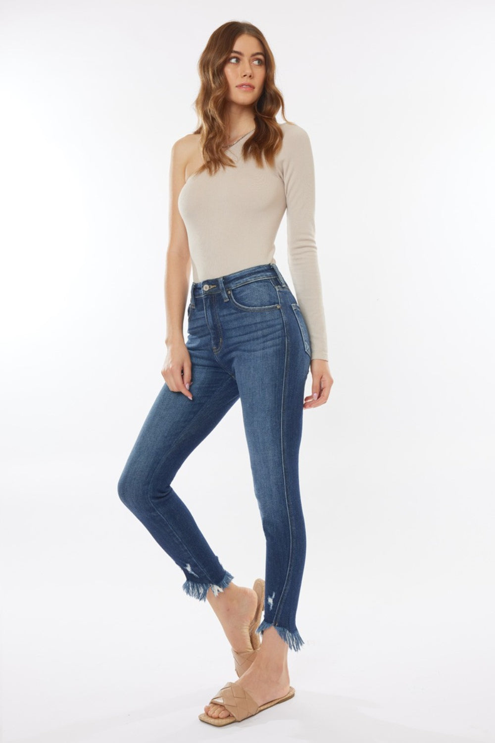 Kancan Raw Hem High Waist Cropped Jeans 