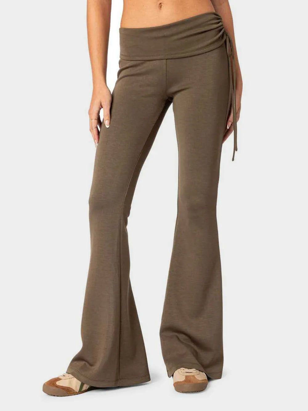 Drawstring Ruched Flare Pants 