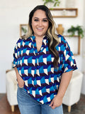 Double Take Full Size Geometric Notched Half Sleeve Blouse 