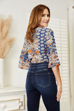 Tie Hem V-Neck Three-Quarter Sleeve Blouse 