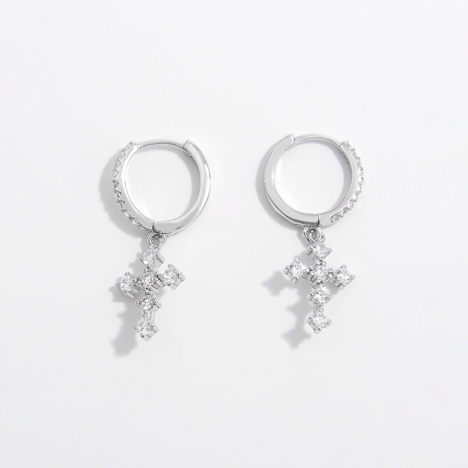 925 Sterling Silver Inlaid Zircon Cross Dangle Earrings 