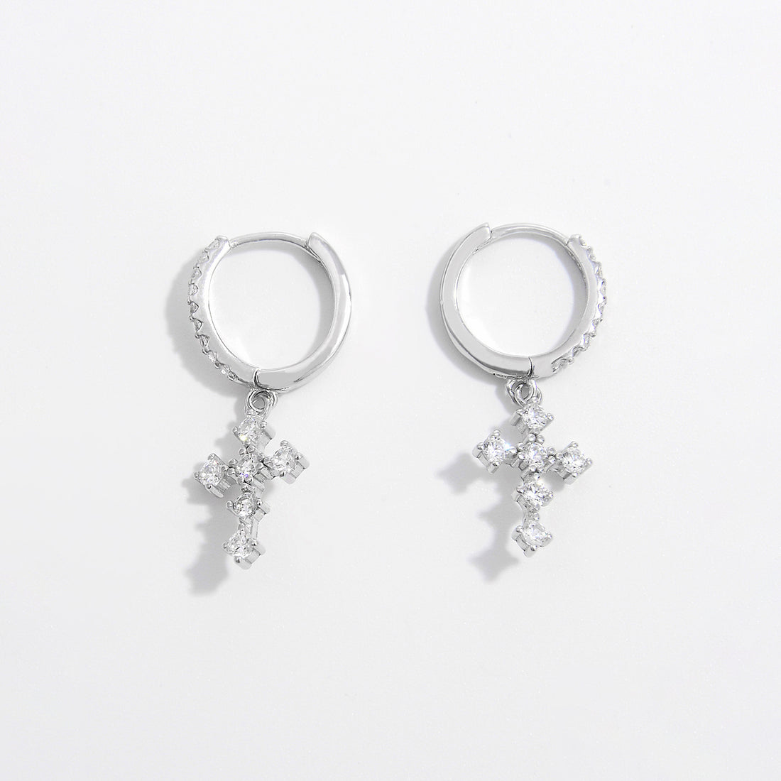 925 Sterling Silver Inlaid Zircon Cross Dangle Earrings 