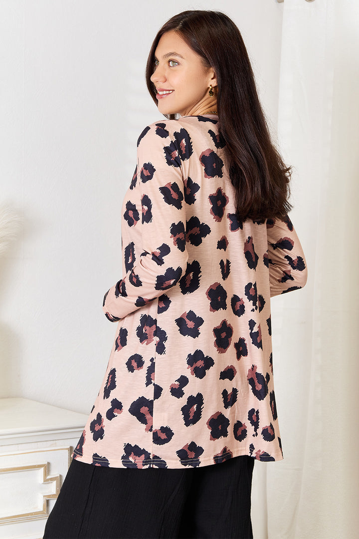 Double Take Printed Button Front Longline Cardigan 