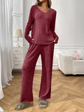 Ribbed Long Sleeve Top and Pants Lounge Set Lingerie & Nightwear