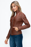 YMI Faux Layered Double-Zipper Jacket with Fuzzy Hood 