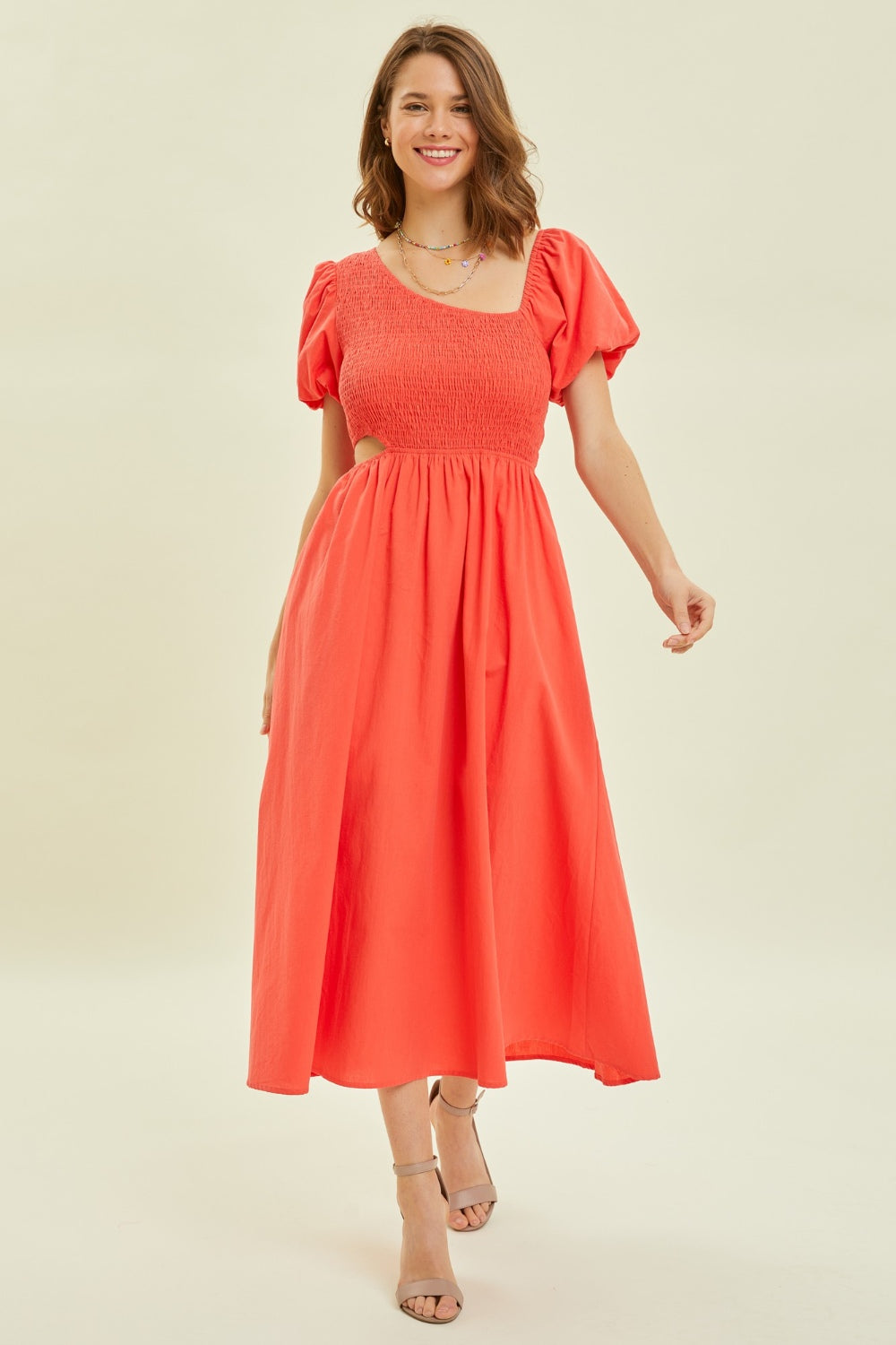 HEYSON Smocked Cutout Midi Dress 