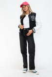 Love Me Now PU Leather Contrast Snap Down Bomber Jacket 
