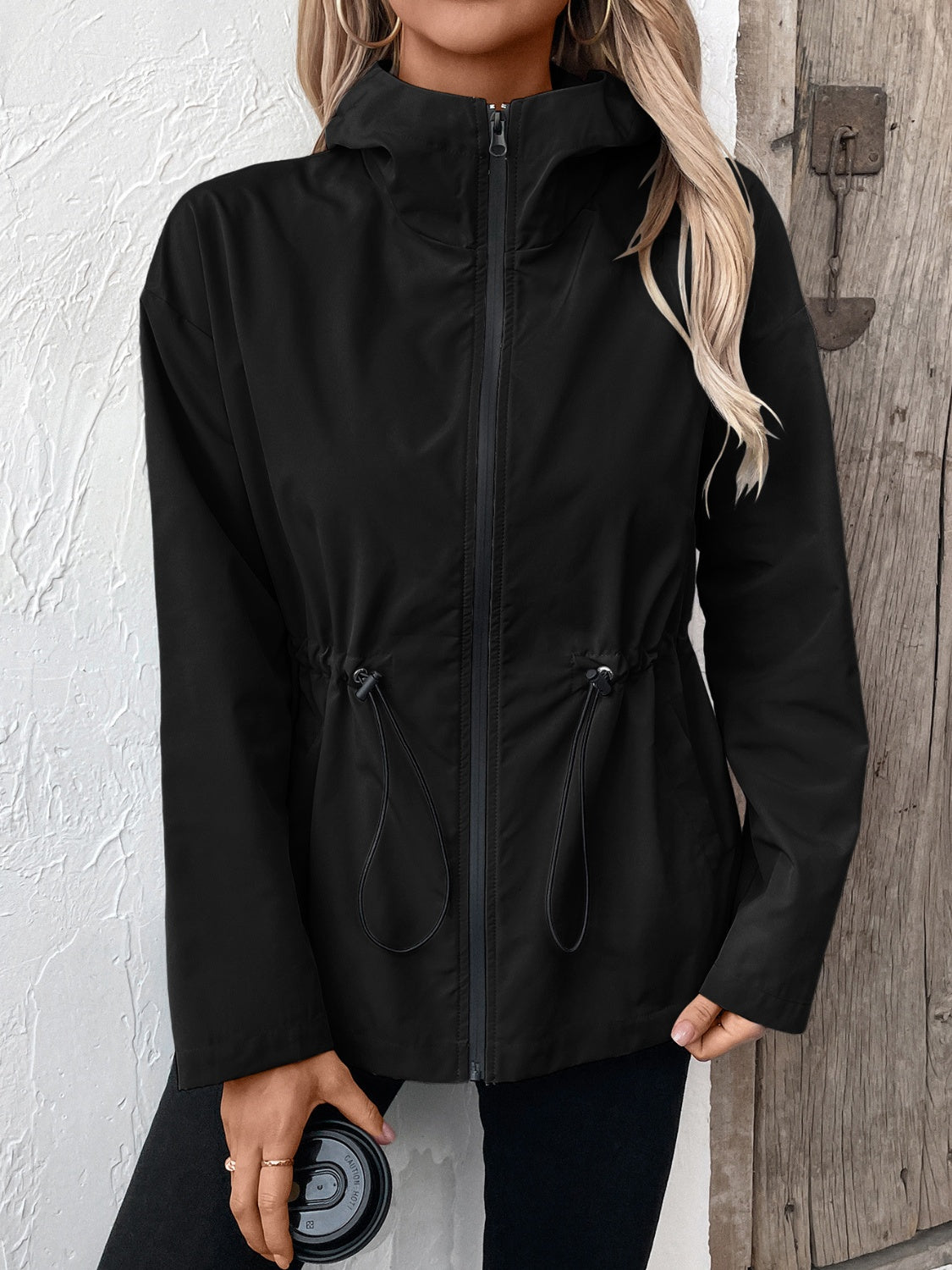 Ivy Lane Drawstring Zip Up Hooded Jacket 