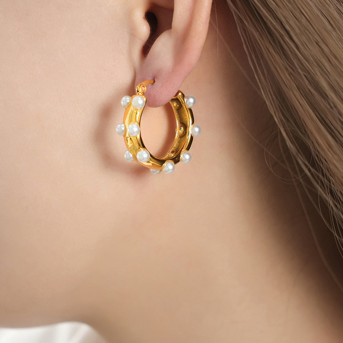 Synthetic Pearl 18K Gold-Plated Earrings 