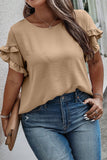 Plus Size Ruffled Petal Sleeve Round Neck T-Shirt 