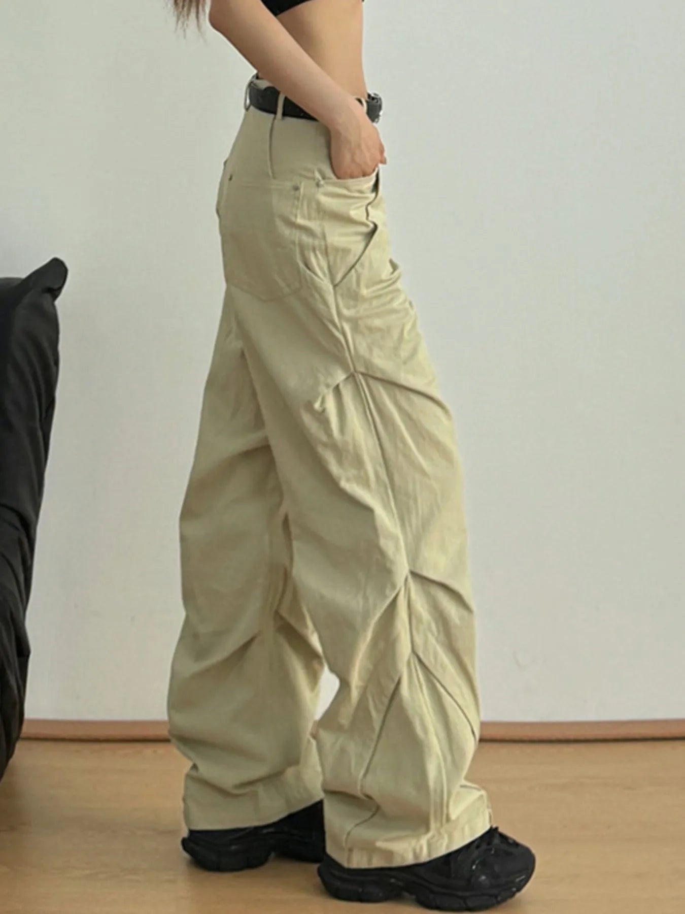 High-Waisted Zip Front Cargo Pants 